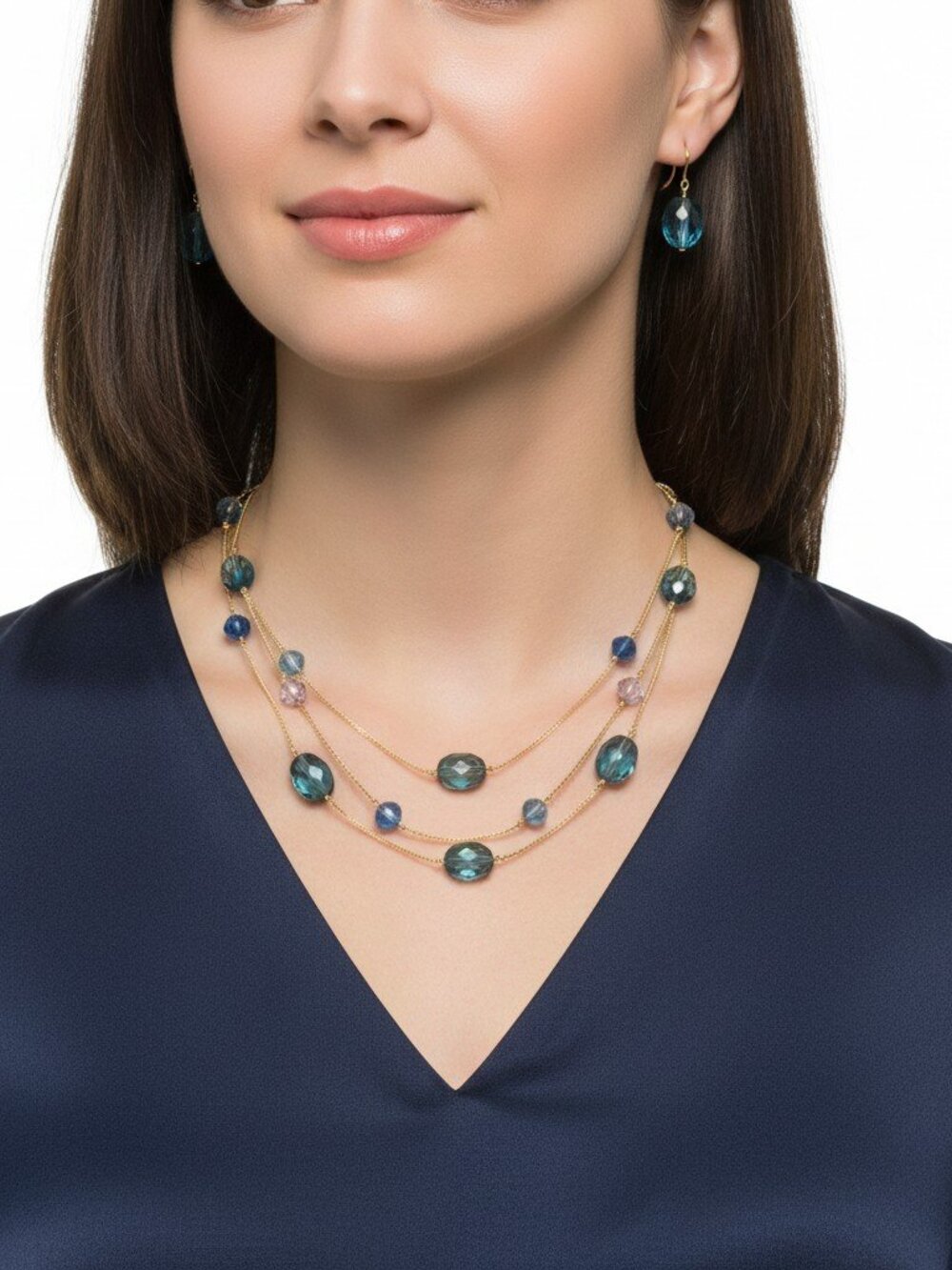 Avon Silver Tone Double Strand Necklace and Earrings Set